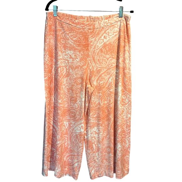 Cupio Size XL Wide Leg Capri Pants Pull On Pink Blush Print Comfy Knit Beachy - Picture 1 of 7